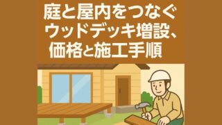 Renovation and expansion of a wooden deck connecting the garden and the interior