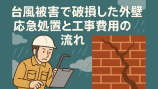 Exterior wall damaged by typhoon